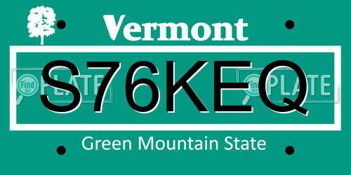 S76KEQ Vermont License Plate