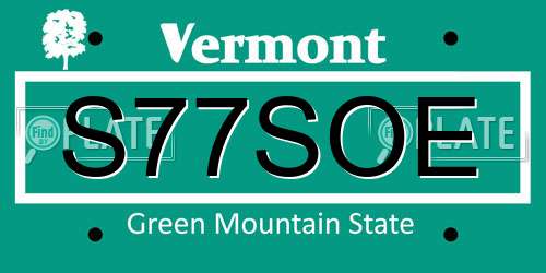 S77SOE Vermont License Plate