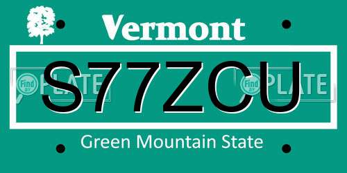 S77ZCU Vermont License Plate