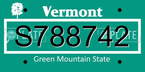 S788742 Vermont License Plate