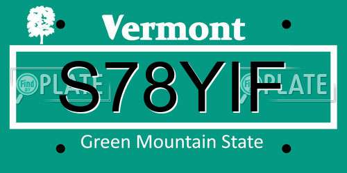 S78YIF Vermont License Plate