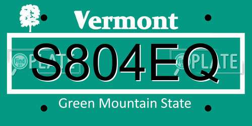S804EQ Vermont License Plate