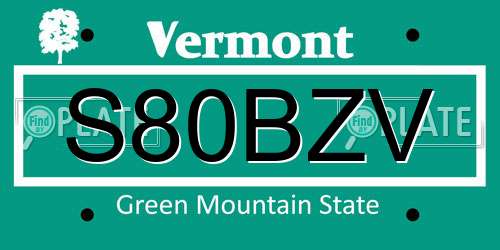S80BZV Vermont License Plate