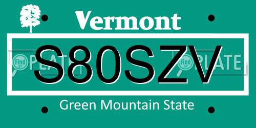 S80SZV Vermont License Plate