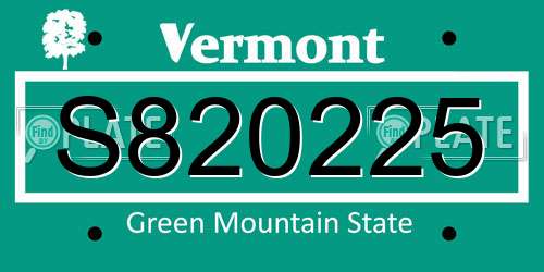 S820225 Vermont License Plate