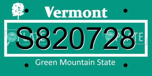 S820728 Vermont License Plate