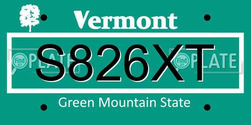 S826XT Vermont License Plate