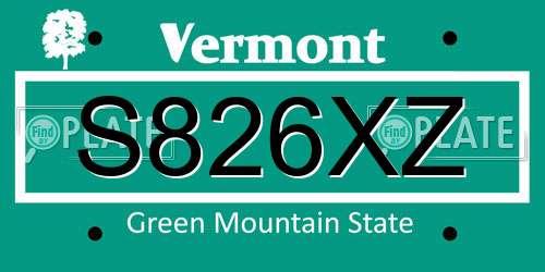 S826XZ Vermont License Plate