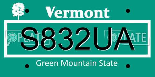 S832UA Vermont License Plate