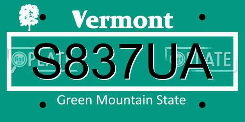 S837UA Vermont License Plate