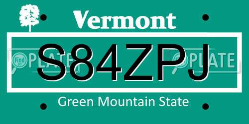 S84ZPJ Vermont License Plate