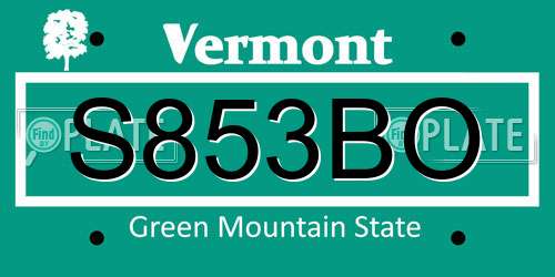 S853BO Vermont License Plate