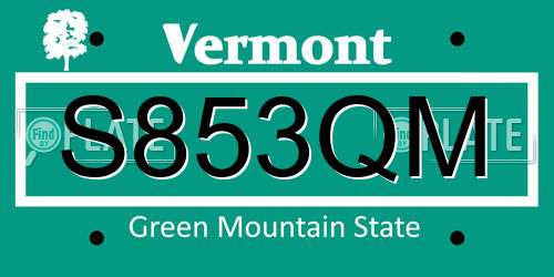 S853QM Vermont License Plate