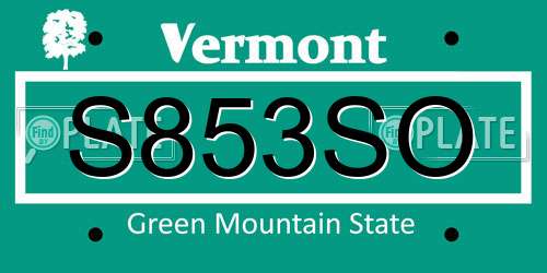 S853SO Vermont License Plate