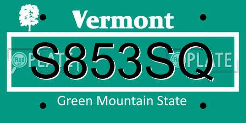 S853SQ Vermont License Plate