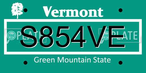 S854VE Vermont License Plate