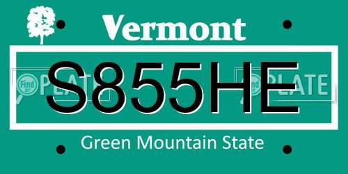 S855HE Vermont License Plate