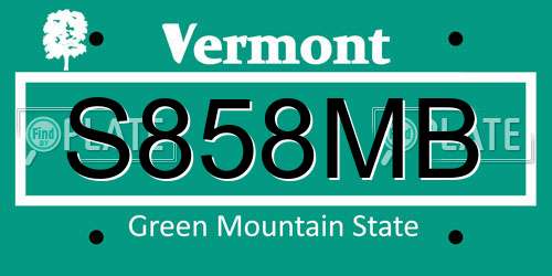 S858MB Vermont License Plate