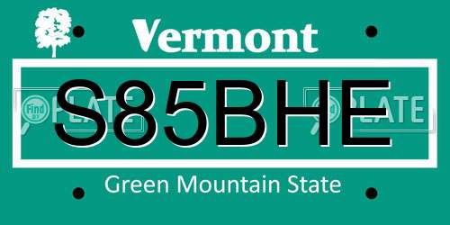 S85BHE Vermont License Plate