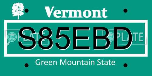 S85EBD Vermont License Plate