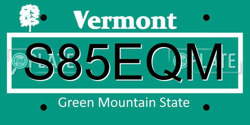 S85EQM Vermont License Plate