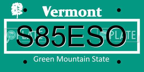 S85ESO Vermont License Plate