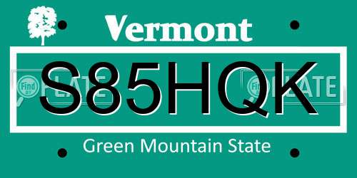 S85HQK Vermont License Plate