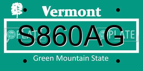 S860AG Vermont License Plate
