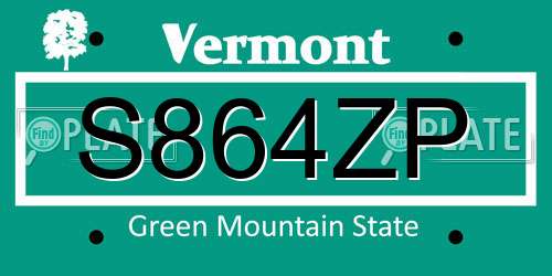 S864ZP Vermont License Plate