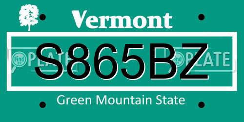 S865BZ Vermont License Plate