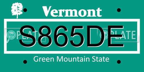 S865DE Vermont License Plate