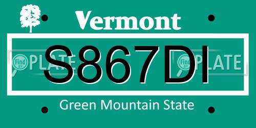 S867DI Vermont License Plate