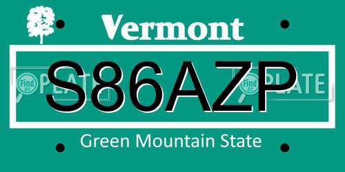 S86AZP Vermont License Plate