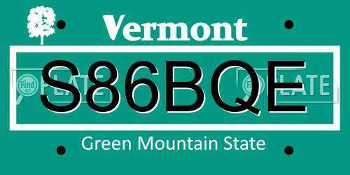 S86BQE Vermont License Plate