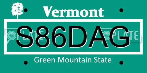 S86DAG Vermont License Plate
