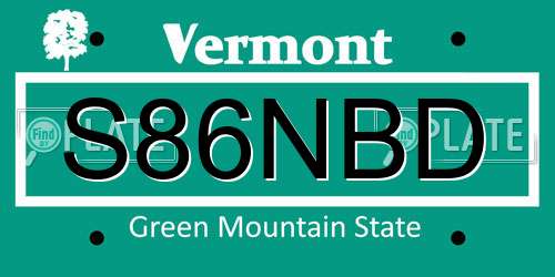 S86NBD Vermont License Plate