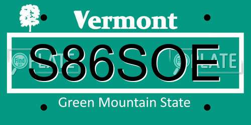 S86SOE Vermont License Plate