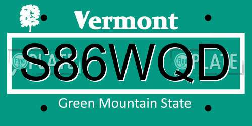S86WQD Vermont License Plate