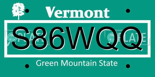 S86WQQ Vermont License Plate