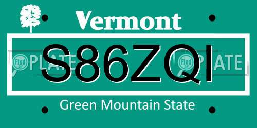 S86ZQI Vermont License Plate