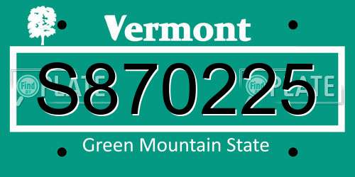 S870225 Vermont License Plate