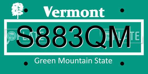 S883QM Vermont License Plate