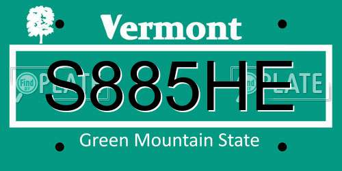 S885HE Vermont License Plate