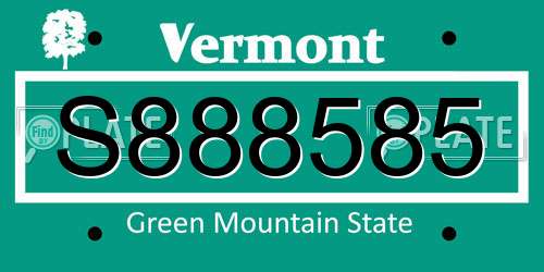 S888585 Vermont License Plate