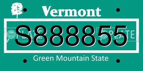 S888855 Vermont License Plate