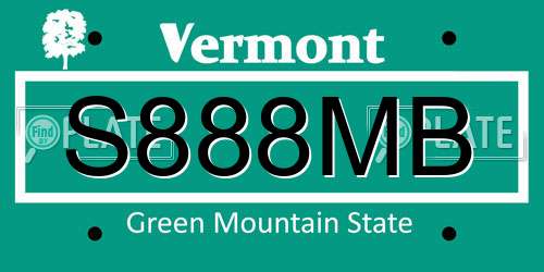 S888MB Vermont License Plate