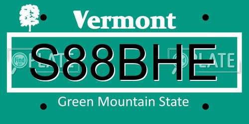 S88BHE Vermont License Plate