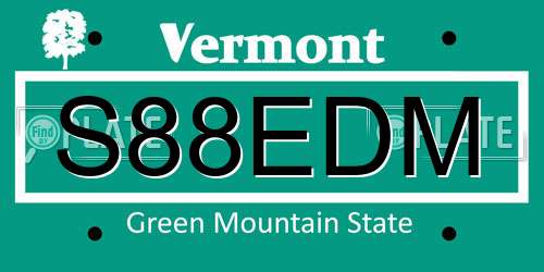 S88EDM Vermont License Plate