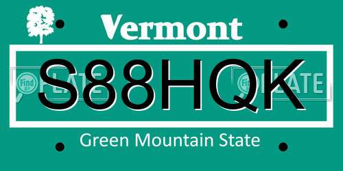 S88HQK Vermont License Plate
