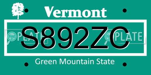 S892ZC Vermont License Plate